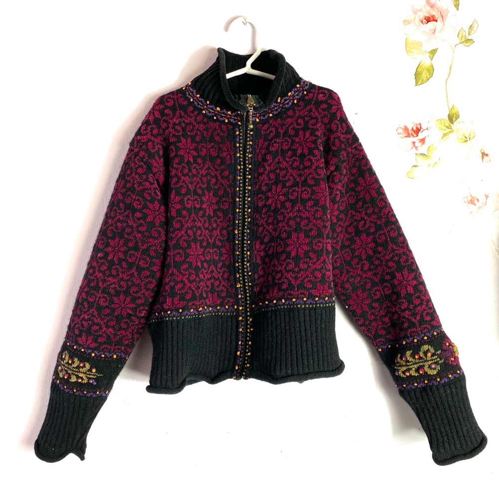 Wool Icelandic Design Zip Sweater Jacket